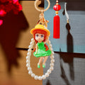 Pearl Loop Cartoon Girl Keychains in Three Sunflower Dress and Hat Designs view 1