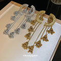 Crescent Bell and Chain Long Drop Earrings in Two Tones view 3