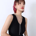Layered Ball And Zircon Tassel Necklace Steel Tone view 4