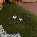 Silver Tone Twin Clear Square Stone Pointed Mini Stud Earrings view 4