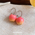Pink Peach Fruit Drop Earrings with Crystal Stem Details view 4