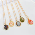 Gold Tone Oval Abstract Floral Pendant Necklaces in Five Colors view 1