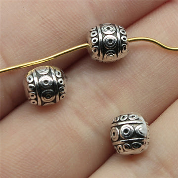 Patterned Barrel Small-Hole Antique Silver Metal Bead