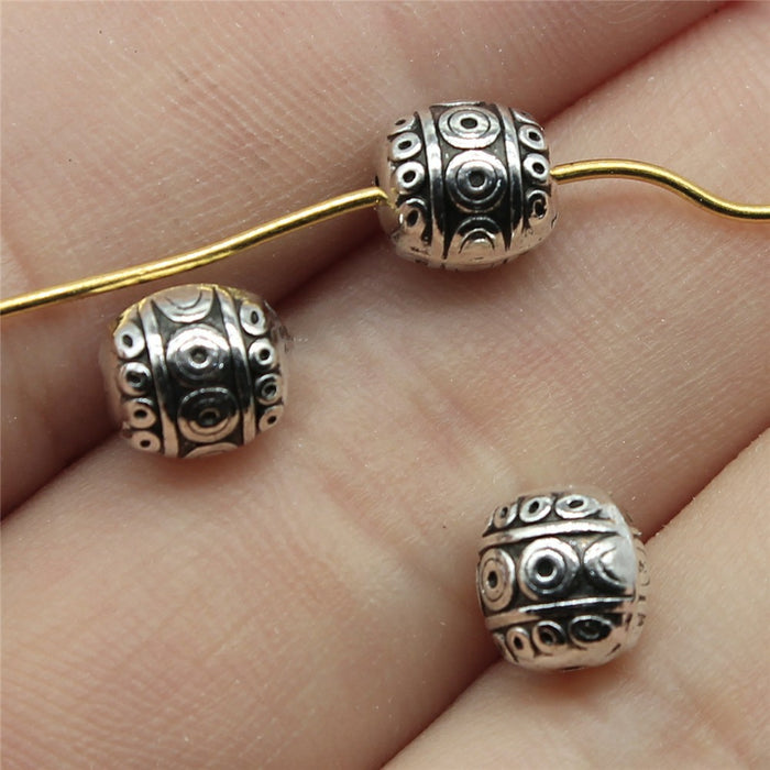 Patterned Barrel Small-Hole Antique Silver Metal Bead