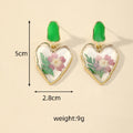 Gold Tone Irregular Heart Pressed Flower Resin Stud Drop Earrings view 4