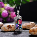 Gradient Rectangular Stone Crown Frame Pendant Necklace view 3