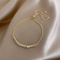 Gold Bamboo Crystal Bar Adjustable Slider Bracelet view 1