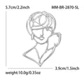 Open Line Art Woman Portrait Brooch in Two Metal Tones view 6