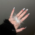 White Feather Statement Ring With Silver Tone Crystal Band view 4
