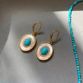 Gold Tone Oval Blue Center Drop Hook Earrings Fashion Jewelry view 6