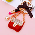 Jeweled Lipstick Pearl Handbag Keychains in Five Colors and Two Loop Styles view 1