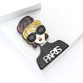 Paris Girl Acrylic Brooch with Sunglasses and Hair Wrap view 3