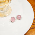 Pink Jelly Cabochon Square Stud Earrings Silver Frame view 6