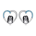 Silver Tone Penguin Heart Stud Earrings With Blue Crystal Arcs view 1