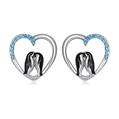 Silver Tone Penguin Heart Stud Earrings shown from the front