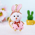 Pink Rabbit Keychains in Standing and Sitting Poses with Braided and Clasp Free Loops view 4