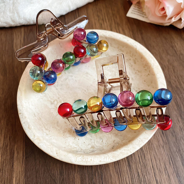 Multicolor Acrylic Bubble Bead Star Hair Claw Clip
