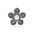 Five Petal Dark Crystal Flower Brooch With White Pearl view 1
