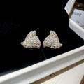 White Faux Pearl Cluster Rounded Triangle Stud Earrings view 6