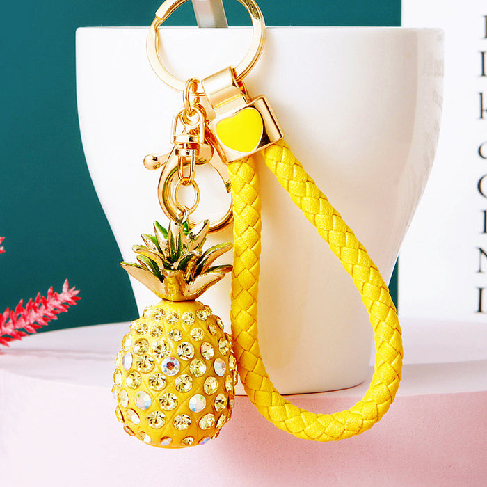 Jeweled Pineapple Keychains with Braided Wrist Loop Options in Ten Designs