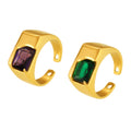 Open Signet Ring Emerald-Cut Green Purple Zircon Gold Steel view 5