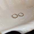 Pearl Trim Mini Hoop Earrings in Silver and Gold Tone view 6