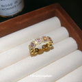 Gold Tone Open Multicolor Cushion Stone Halo Band Ring view 4