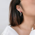 Gold Tone Red Heart Crystal Bow Long Stud Earrings view 3