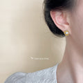 Gold Irregular Molten Frame White Pearl Stud Earrings view 3