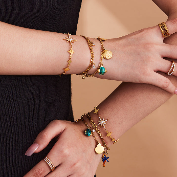 Stainless Steel Star Ocean Dual Chain Bracelets Anklets Gold Steel