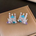 Castle Pendant Necklace And Stud Earrings Colorful Stones view 7