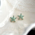 Mint Green Enamel Flower Starfish Heart Stud Earrings view 6