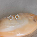 Mini Gold Open Circle Six Pearl Cluster Stud Earrings view 4
