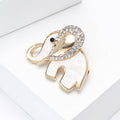 White Shell Elephant Brooch Crystal Ear Outline Gold view 3