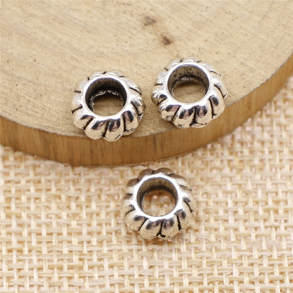 10x10x5mm 1.7g Antique Silver Zinc Alloy Ribbed Round Large Hole Spacer Beads for Bracelet Jewelry Making