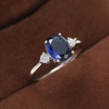 Silver Blue Oval Three Stone Finger Ring Sizes 6-10 view 1