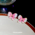 Pink Beaded Butterfly Stud Earrings Fashion Jewelry view 3