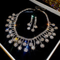 Silver Crystal Flower Fringe Necklace and Earring Set view 6