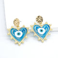 Gold Tone Pearl Outline Heart Evil Eye Stud Drop Earrings view 10