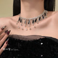 Black and Clear Crystal Fringe Choker Necklace with Crystal Accents view 3