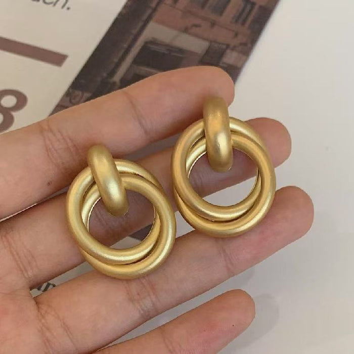 Matte Gold Double Circle Stud Earrings Jewelry Pair