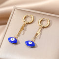 Gold Huggie Evil Eye Chain Drop Earrings 6 Color Styles view 9