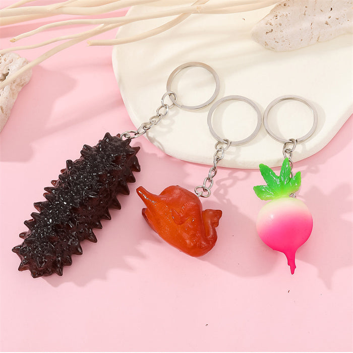 Realistic Radish, Roast Chicken and Sea Cucumber Split Ring Keychains