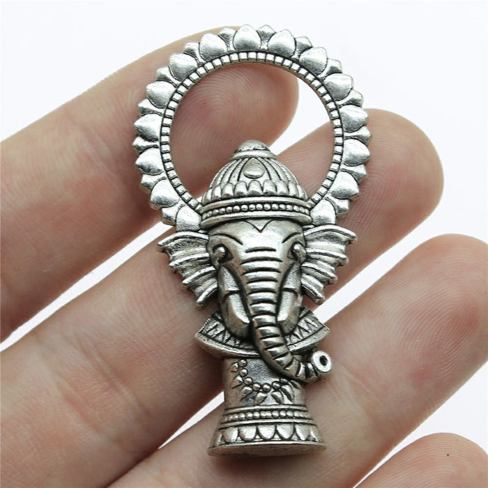 Ornate Elephant Head Pendant Charm in Antique Bronze and Antique Silver Metal