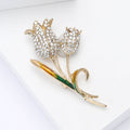 Crystal Tulip Bouquet Brooch with Green Enamel Leaves view 3