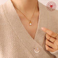 Gold Teardrop Cap Faux Pearl Pendant Necklace Chain view 3
