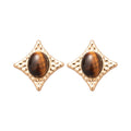 Gold Starburst Oval Stone Stud Earrings Statement Jewelry view 5