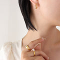 Gold Openwork Lattice C-Shape Hoop Earrings Copper Metal view 1