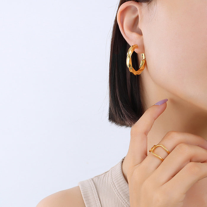 Twisted Smooth C-Hoop Earrings Gold or Steel Multi Size