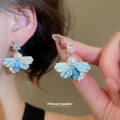 Blue and Purple Fan Drop Earrings with Pearl Accents view 3